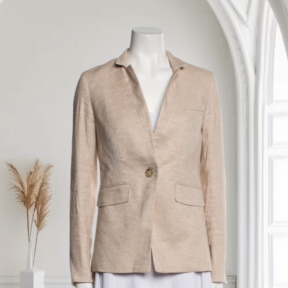 Veronica Beard Womens 4 Upcollar Dickey Jacket Linen in Beige‎ Academia Classic